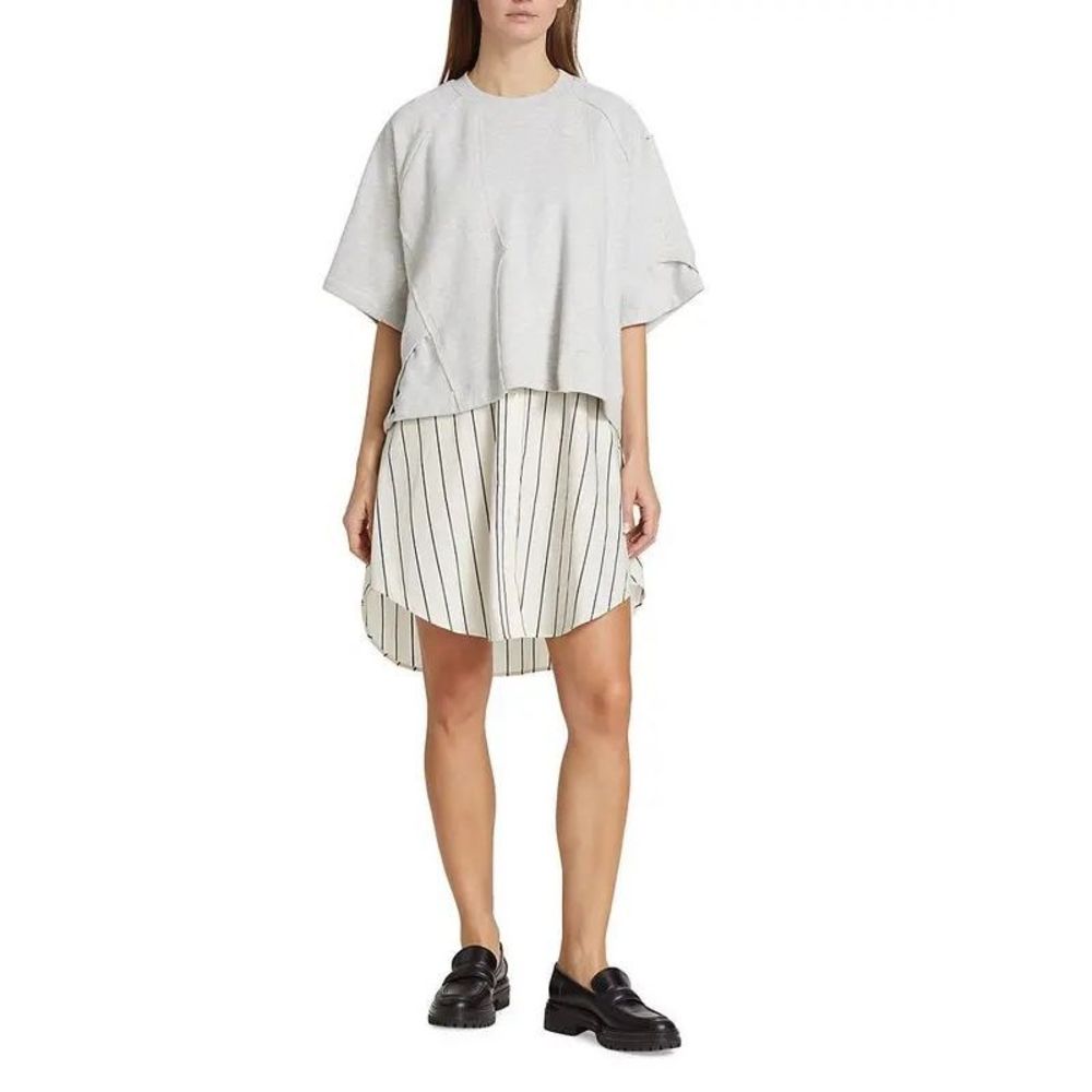 3.1 PHILLIP LIM Patched Sweatshirt Combo Dress - Ash Multi XS $495